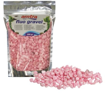 Amtra Fluo Gravel - Decorativo per acquario, ghiaia ceramizzata per fondale, per Acquario di acqua dolce e salata, privo di polveri, Rosa, 350 G