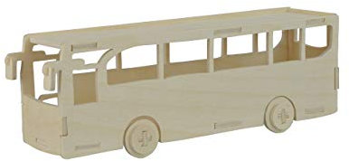 Pebaro 851/6 Holzbausatz Bus, 3D Puzzle, Modellbausatz, Basteln mit Holz, Holzpuzzle, Bastelset, vorgestanzte Holzplatte, inkl. Schmirgelpapier, ausbrechen, zusammenstecken, fertig, Geschenkidee