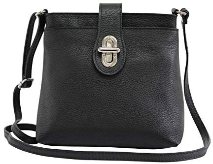 AMBRA Moda Damen echt Ledertasche Handtasche Schultertasche Umhängtasche Citybag Girl Crossover GL007 (Schwarz)