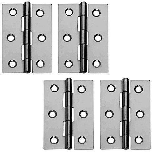 2 Pairs of 3 Polished Zinc Plated Steel 75mm Door Butt Hinges for Internal Interior Frame Silver