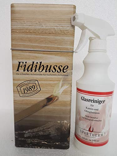 Fidibusse Brunner Geschenkdose 50 Stück Ofenanzünder Grillanzünder Anzünder + 1 x Spartherm 500 ml Kaminscheibenreiniger
