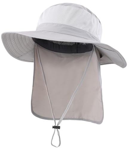 Decentron Outdoor UPF 50+ Mesh Sun Hat Wide Brim Fishing Hat with Neck Flap Hiking Bucket Hat for Men