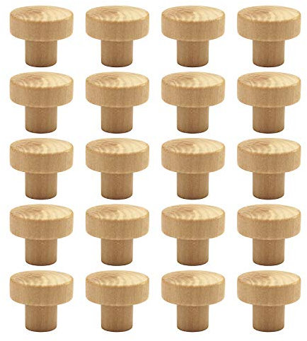 WEICHUAN 20 runde unlackierte Holzknöpfe für Schrank, Möbel, Schubladen, Griffe (Durchmesser: 3,6 cm, Höhe: 3 cm)