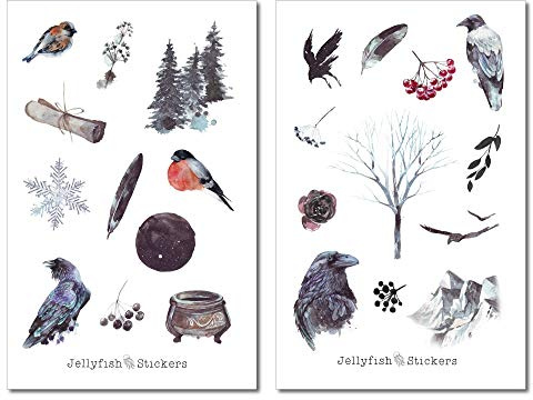 Krähen Sticker Set | Wald Aufkleber | Journal Sticker | Mystische Sticker