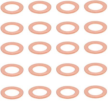 MroMax M10 Copper Washers, 50Pcs Flat Penny Round Ring 16mm OD 10mm ID 1mm Thick Metal Spacer Repair Washer for Screws Bolts