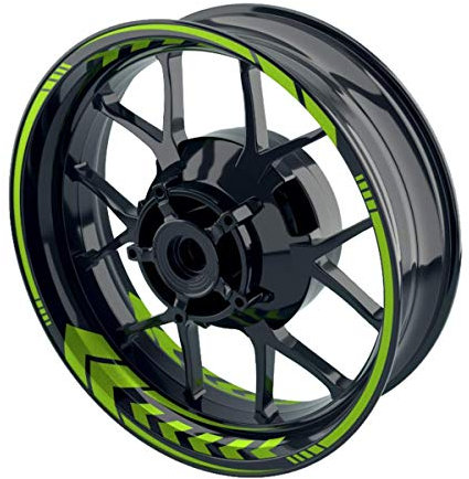 OneWheel Felgenaufkleber Motorrad - Felgenstreifen | Racing Wheelsticker Set für Vorder- & Hinterrad V6 - Felgenrandaufkleber (grün - glänzend)