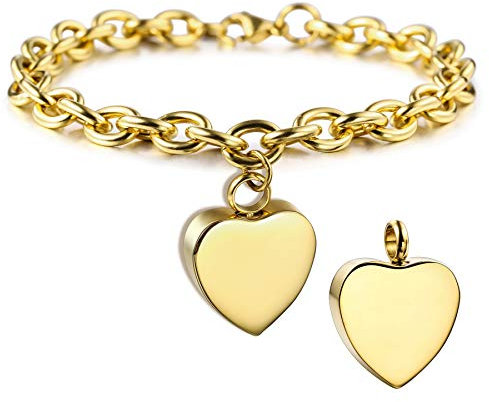 MeMeDIY Personalisierte Herz Urne Armband Gravur Fotoname für Frauen Mädchen Männer Junge Menschliche Asche Halter mit verstellbarer Kette Memorial Cremation Andenken Trichter Kit