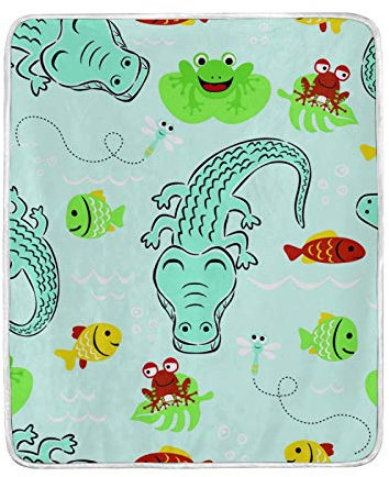 PUXUQU Süß Tier Karikatur Krokodil Fisch Decke Kuscheldecke, Warme, Gemütliche, Weiche Decke für Kinder, Jungen, Mädchen, Bettcouch (125 x 150 cm)