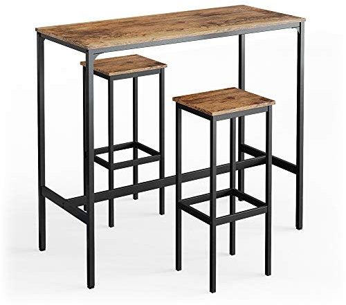 Vicco Bartisch-Set Fyrk, Eiche rustikal/Schwarz, 120 x 50 cm mit 2 Barhockern