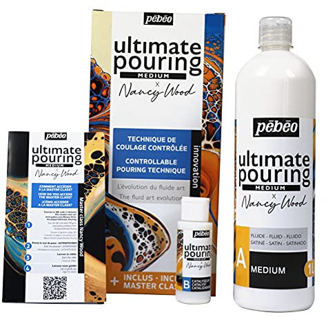 Pébéo - Ultimate Pouring Medium - Technique de Coulage et Lissage Contrôlée pour Peinture Acrylique - Medium A et Catalyseur B - Video Master Class - Idéal pour Fluid Art et Acrylique Pouring - 1L