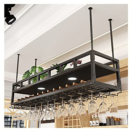 Weinregale Flaschenhalter Flaschenregal Hängendes Eisen Weinglasregal, Decken Weinhalter mit verstellbaren Stangen, Bar Küchenorganisation, Schwarz/Golden