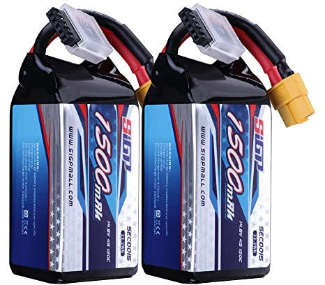 SIGP 1500mAh 4S Batterie LiPo 14.8V 120C Emballage Souple avec Fiche XT60 pour Drone RC FPV Hélicoptère Avion Quadcopter 2 Paquets