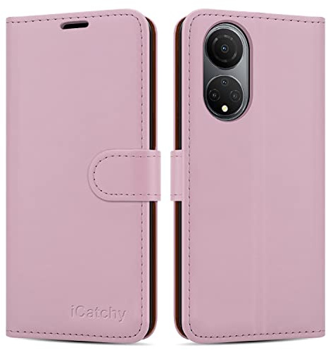 iCatchy for Honor X7 Case Leather Wallet Book Flip Kickstand Card Slots Full Protection Folio Cover Compatible for Honor X7 Phone (Rose Gold)