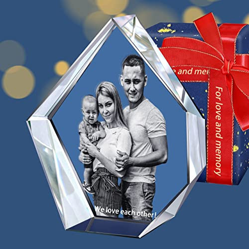Fanery Sue Cristal grabado con foto 3D personalizado, cristal grabado con láser 3D, haz tu propio regalo personalizado, regalo personalizado conmemorativo para aniversario de cumpleaños (forma de