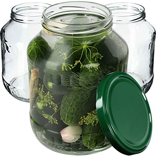 KADAX 4st 1,7L Einmachgläser mit Schraubdeckel fi89mm für Gurken, Kombucha, Kimchi | Konservengläse weite Öffnung zum Einlegen, Fermentieren, Einmachglas zum Einlegen, Einkochgläser, Gurkenglas (Grün)