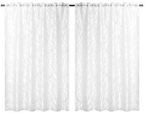 Moon 2er Pack Vorhang Ronny Gardine, Schlaufenvorhang ca. 260x140 cm mit Ausbrenner Äste Motiv - weiß