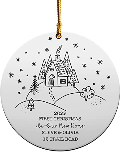 Personalised Gifts First Christmas In Our New Home Wooden Christmas Tree Decoration Xmas Bauble Hanging Round Ornament Keepsake Gifts Festive Decorations