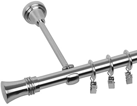 RENA Gardinenstange Vorhangstange - 19 mm - aus Metall - Lautlose Rollen - Komplettset - Edestahl Optik 120cm |Prince