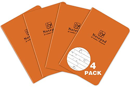 BIYAMI Allwetter-Notizblock, 13,5 x 9,1 cm, wasserdicht, reißfest, Notizbuch, Taschengröße, Feldblock für Outdoor-Aktivitäten, 24 Blatt (48 Seiten) pro Packung, 4 Stück