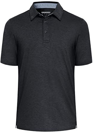 EKLENTSON Golf Polo Shirts for Men 3-Button Moisture Wicking Short Sleeve Stretch Quick Dry Collared Tshirts Black,XL