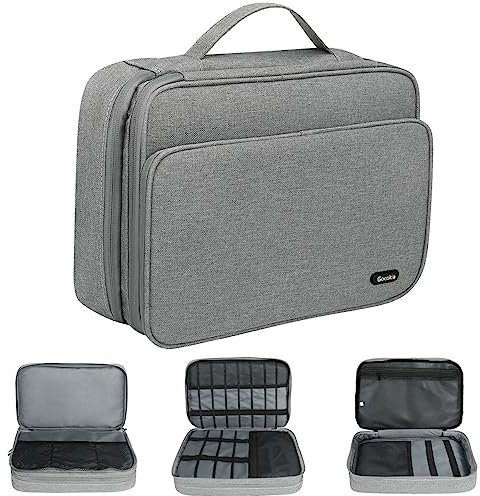Gocokia Plus Large Capacity Electronic Accessories Organizer, Storage Handbag with Front Pocket Travel Cable Organizer Gadget Bag Carry Pouch for iPad 11,Hard Drives, Power, Charger -Grey