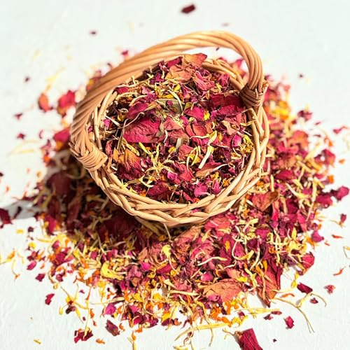 Natural Petal Confetti - 'Sunset Haze' - 5 Litres - Red Rose, Coral Rose, Orange Marigold, Yellow Marigold & Yellow Chrysanthemum - Biodegradable (130)