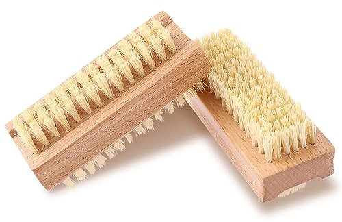 Amaxiu 2 Pcs Wooden Firm Nail Brushes, Wood Double Sided Nail Scrub Brush with Stiff Bristles, Nail Deep Cleaning Brushes for Fingernails Footnails Makeup Manicure Pedicure Accessories for Men Women