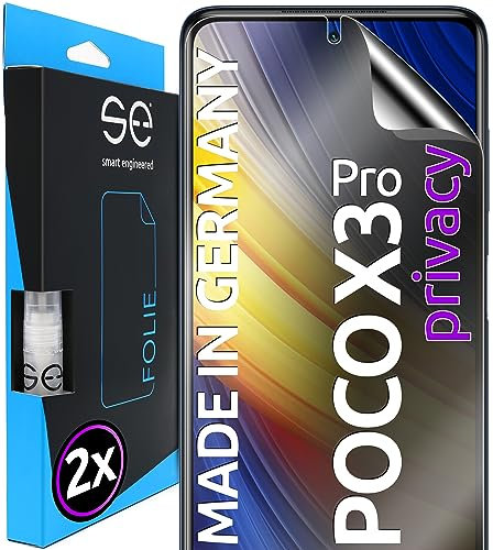 2x se® Protector 3D Privacy para Xiaomi Poco X3 Pro, Protección de Privacidad, Compatible con Huellas y FaceID, Instalación sin Burbujas, Resistente a Golpes y Arañazos, Fabricado en Alemania