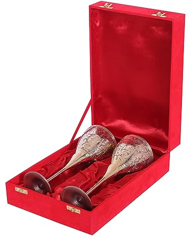 JG JAI GOVINDAM King's Royal Weinkelch, Messing, Kelch, Vintage-Stil, geprägt, für Hochzeit und Gothic, mit klassischer Verpackung, 2 Stück