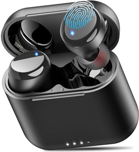 TOZO T6 In-Ear Kopfhörer Kabellos Bluetooth 5.3 mit ENC Noise Cancelling, 50 Std. Wiedergabe, Tiefer Bass, IPX8 Wasserdicht, Ladeetui, Touch und App-Steuerung – Schwarz