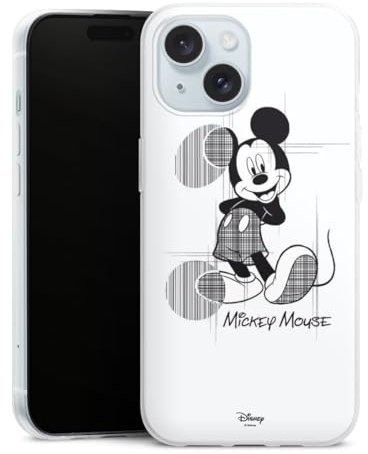 Slim Case extra dünn kompatibel mit Apple iPhone 15 Silikon Handyhülle transparent Hülle Disney Mickey Mouse Offizielles Lizenzprodukt