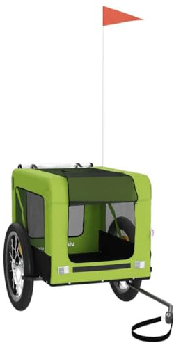 vidaXL Fahrradanhänger für Hunde, Hundeanhänger mit Reflektoren Flagge, Hundetransporter Maximale Belastbarkeit 45 kg, Haustier Transportwagen, Grün Schwarz Oxford-Gewebe Eisen