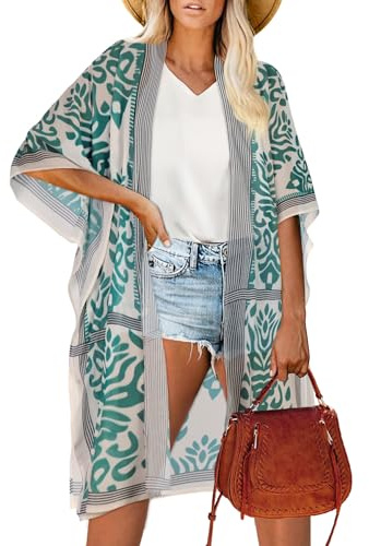 Kimono da donna copricostume da bagno estivo cardigan casual sciolto costumi da bagno, Verde giallo, XX-Large