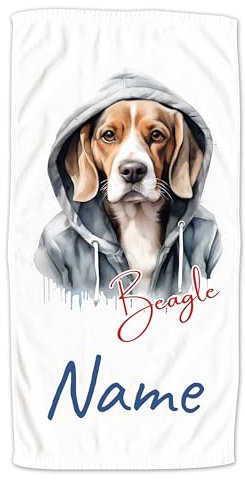 GRAZDesign Handtuch Hund mit Namen personalisiert, Beagle Cooles Motiv auf Duschtuch, Badetuch oder als Strandtuch - 50x100cm