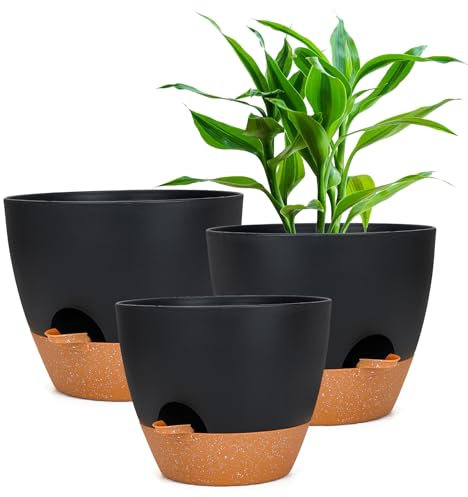 25/23/20cm Blumentopf mit Bewässerungssystem, Pflanztopf Selbstbewässerung Orchideentopf, Pflanztöpfe Drinnen mit untersetzer, Große Plastik pflanztopf Self Watering Pot für Garten und Außenbereich