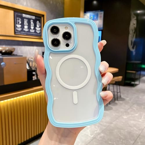 anccer Magnetic Case for iPhone 13 Pro Max [Magsafe & Military-Grade Protection] Slim Phone Case, Water Ripple Pattern Cute Curly Waves Border Stylish Durable Cover (Blue, iPhone 13 Pro Max)