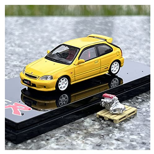 EMRGAZQD Motorfahrzeuge Replika Auto 1:64 Für Honda Civic Type R EK9 Simulation Legierung Rennwagen Modell Statische Fahrzeugsammlung Souvenirs Originalgetreue Nachbildung (Color : Yellow)