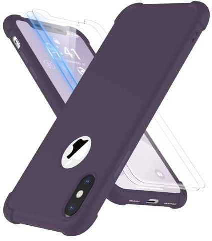 ORETECH Compatibile con Cover iPhone X, Custodia iPhone XS con [2 x Pellicola Protettiva Vetro Temperato] 360 Ultra Sottile Hard PC TPU Silicone Cover Custodia per iPhone 10 Cover-5.8 Viola Scuro