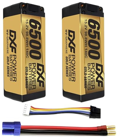 DXF LiPo 4S 15.2V 6500mAh Pack 2 Batteries - Haute Performance Course Tout-Terrain RC Voiture 1/8 1/10 Buggy Camion Avion Hélicoptère Bateau Radiocommandé - Lithium Polymère Rechargeable