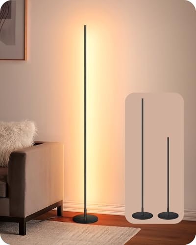 EDISHINE LED Floor Lamp, 146cm Minimalist Dimmable Standing Lamp with Foot Switch, Stepless Dimming, Tall Corner Lamp for Living Room, Bedroom, Office, 3000K, Black