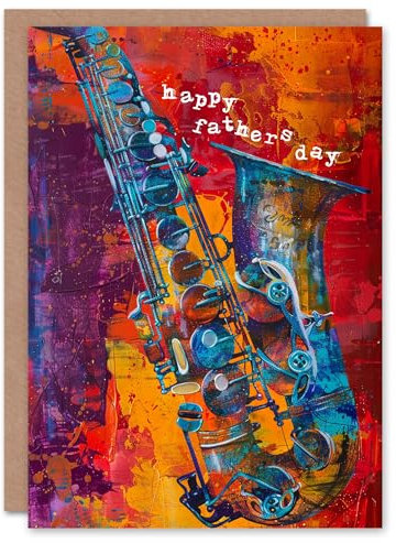 Artery8 Carte de fête des pères Saxophone Peinture à l'huile colorée pour lui, papa, carte de vœux