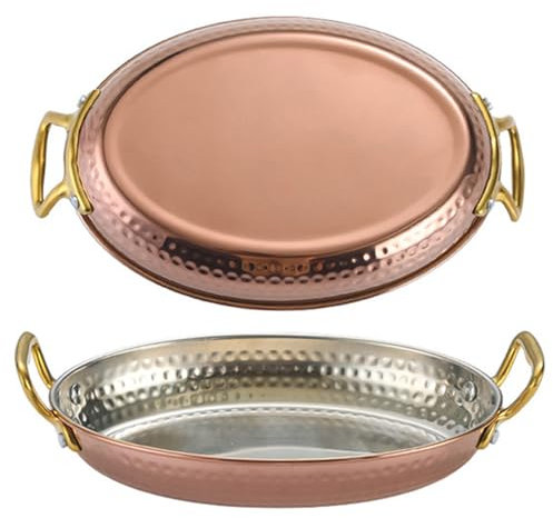 ANSNOW Paellera Española Ovalada de 6 Tamaños, Paellera de Mariscos Antiadherente de Acero Inoxidable 304, Utensilios de Cocina para Paella Martillados a Mano con Doble Asa para Hogares O Restaurant