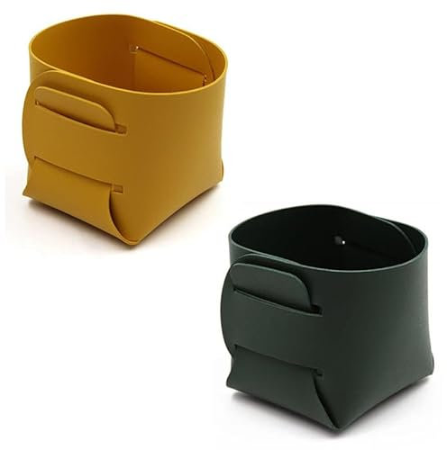 NentMent 2 Pack Desktop Storage Box Organizer Collapsible Square Basket Bin Pen Holder for Makeup Brushes Gadget Cosmetic Pencil Lipstick Sunglasses Phone Keys Office Bedside Table