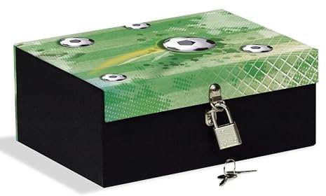 Boîte avec cadenas 18,5 x 14 x 7,5 cm idéale pour garder les secrets, les bijoux et les figurines, le football vert