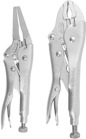 TOOLMAYS 2-Piece Locking Pliers Set, 7 Curved Jaw Locking Pliers, 6 Long Nose Locking Pliers Included, Chromium-Vanadium Steel Locking Pliers with Wire Cutter, Vice Grip Wrench Set