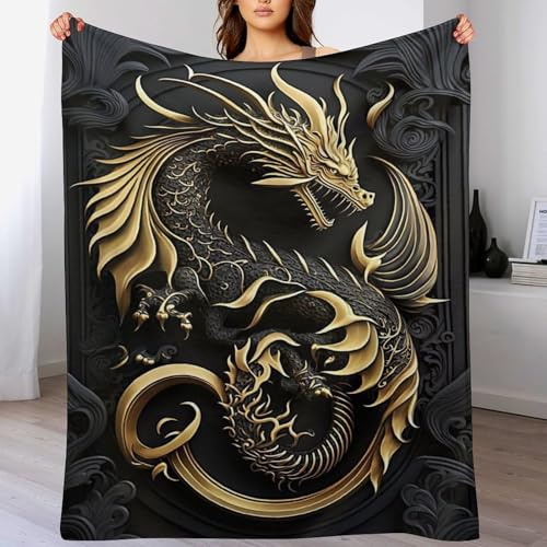 Drache Decke Vier Jahreszeiten Bett Wohndecke Kuscheldecke Extra Dick & Warm Sofadecke/Couchdecke Flannel Sofaüberwurf Superweich Und Flauschig Fleecedecke（150×200cm）