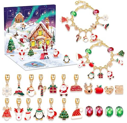 Schmuck-Adventskalender,Armband-Adventskalender - Schmuckherstellungsset,Weihnachts-Adventskalender 2024, Weihnachts-Countdown-Kalender-Armband, Armband-Herstellungsset für Festivals