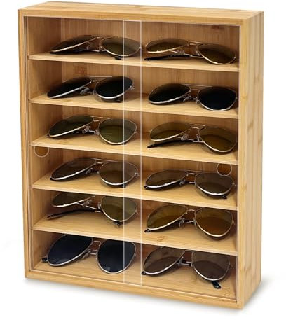 CODOHI Bambus-Sonnenbrillen-Vitrine, Wandmontage, Sonnenbrillen-Organizer, großer Brillen-Displayhalter, Brillen-Aufbewahrungsbox, Bambus-Schattenbox für Sonnenbrillen, Brillenregale, 33 x 38,6 cm