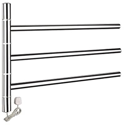 OZBMA Radiatore scaldasalviette Elettrico da Bagno, portasciugamani Elettrico Girevole a 180° a 3 Bracci, scaldasalviette a Parete in Acciaio Inox 304, cablato (cablato)