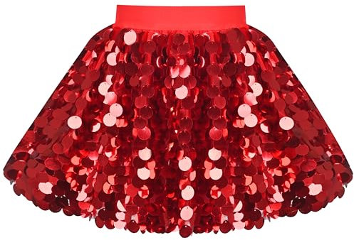 Mädchen Rock rot Hohe Taille Blendend Pailletten Party Ballett Tanzen Feier Gr. 110,Rot,110